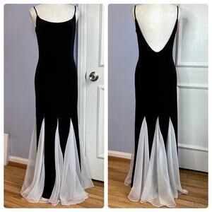 FINAL‎ PRICE Y2K Betsy & Adam Mermaid Dress Black Velvet Goth White Size 10
